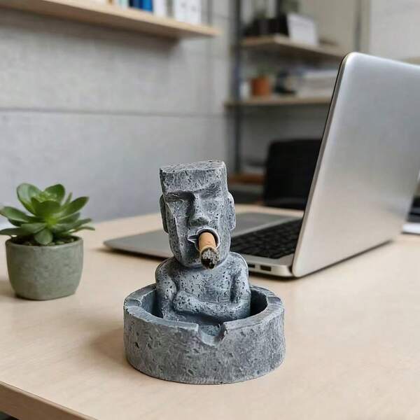 1pc Moai Statue Shaped Desktop Storage Box, Funny Office Supplies Organizer, Imitation Stone Decor