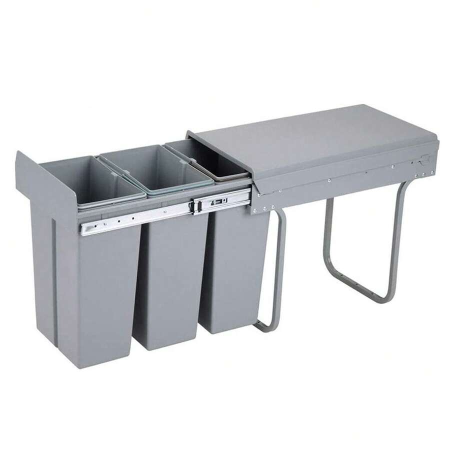 Interior Contenedor de reciclaje para mueble de cocina, Cubos de basura bajo fregadero 3x10L, fijación inferior y extracción manual, cubos extraíbles, con tapa - Gris 6 - Ver 1