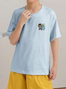 Tween Boys Casual Printed Crew Neck Short Sleeve T-Shirt, Summer Top - Baby Blue - View 3