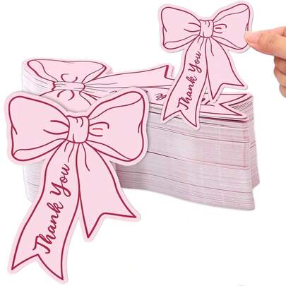 20/50/100 Pcs Pink Bow Mini Thank You Cards - DIY Handwritten Blank Place Cards, Suitable For Business, Restaurant, Anniversary, Graduation, Birthday, Wedding, Christening, Thanksgiving, Teacher's Day Party Decor To Express Gratitude To Guests, Friends And Family.