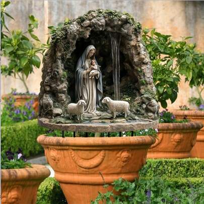 2D Flat Rustic Bohemian Acrylic Virgin Mary & Jesus Fountain, Religious Garden Statue, No Electricity Needed, Ideal For Courtyard, Lawn, Patio & Landscape Decor