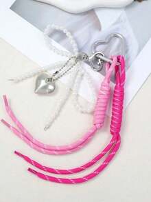 可爱珍珠钥匙扣，Y2K银色爱心蝴蝶结钥匙圈，时尚包包挂饰，送给闺蜜的礼物 - 粉色 - 查看 3