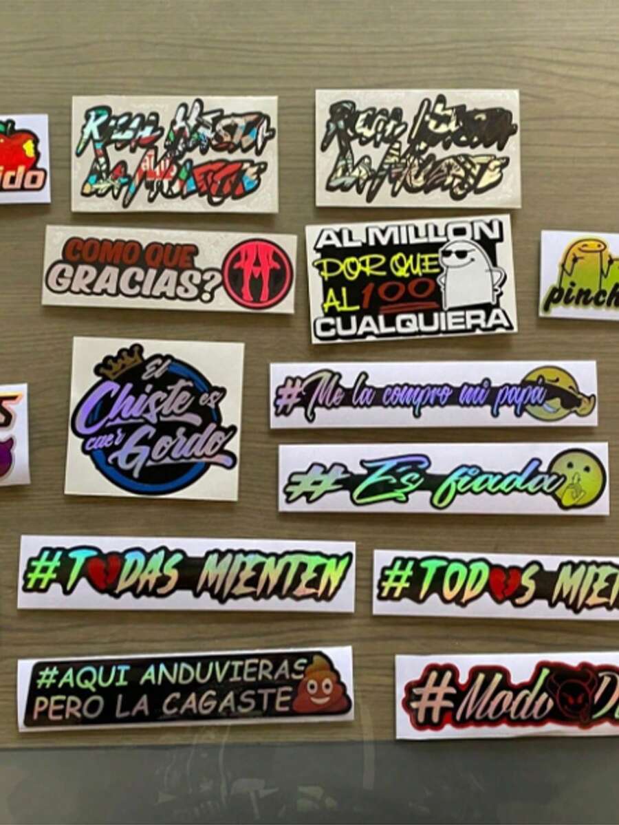 Calcomanias Stickers Frases Chidas Bélicas Kit 16 Frases - Holograficas Para Carro Moto Casco Top Case Trakas Todas Mienten Etc - A - Ver 1
