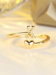 Tsnamer 14K Gold Plated Ring Waterproof Heart Letter Stackable Ring Gift For Women Girlfriend - Ring - View 15