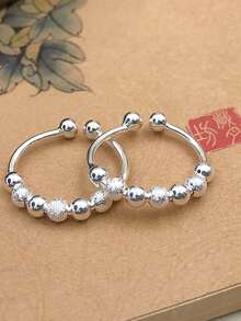 FOREVER QUEEN 925 Sterling Silver Anti-Anxiety Rotating Bead Ring, Adjustable Minimalist Ring For Men & Women To Relieve Anxiety - Silver - View 8