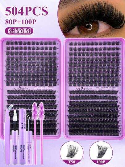 504pcs D-Curl Faux Eyelashes DIY Segmented False Eyelashes Set, Includes Adhesive, Sealer, Tweezers, Lash Brush, Creates Soft Natural Lash Effect, High Capacity, Contains Eyelashes, Tweezers, And Eye Brush, Fluffy False Eyelashes Set, Large Capacity Lash Book, Suitable For Beginners, Multiple Lash Combinations, Meets Different Eye Makeup Needs