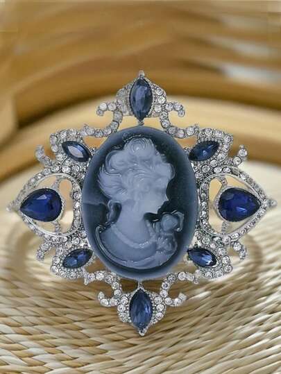 Vintage Palace Lady Portrait Brooch, Luxury Rhinestone Embossed Brooch Pin, Fashion Accessory For Women