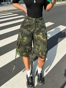 女式低腰迷彩宽松阔腿九分牛仔裤 - 迷彩 - 查看 7