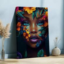 1pc Wrapped Framed Canvas Wall Art, Vintage Prints Poster, Portrait Of Woman, Flower Headdress, Flower Face, Close-up-flowers, Digital Art, Vibrant, Detailed Style, Birthday Party Decor, Decorative Wall Art for Living Room Bedroom Office, Hanging Hardware Included - Wrapped Framed Canvas, Vertical - Lienzo enmarcado - Ver 2