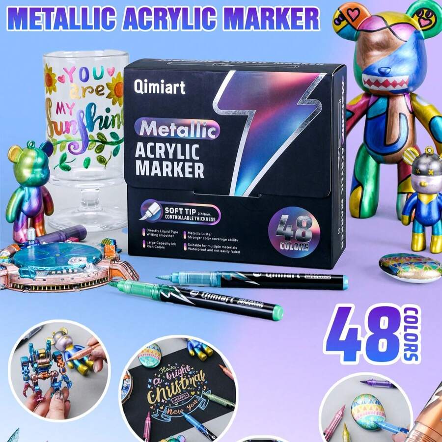 Languo Brand Metallic Acrylic Marker Pens, 48 Colors, Liquid Metallic ...