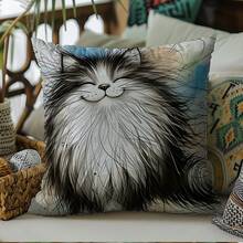 4 pièces/set Housses de coussin décoratif uniques en forme de chat, design de dessin animé moderne avec fermeture éclair, convient pour le salon, le canapé, la décoration de la maison - les inserts de coussin ne sont pas inclus - Multicolore - Voir 18