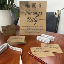 婴儿派对用品 婴儿派对游戏 婴儿派对装饰 “妈妈的肚子有多大？”乡村风婴儿派对男女通用游戏，包含8x10英寸牛皮纸立牌、50张猜谜卡和3卷10英尺卷尺。 - 彩色 - 查看 6