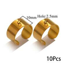 10个/批 304不锈钢18K镀金可调节开口环，适用于DIY珠宝制作，带连接环 - 戒指 - 查看 12