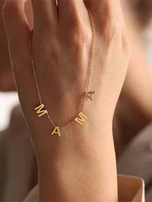 1Pc Fashion Golden Letter Necklace Simple Stainless Steel MAMA Letter Pendant Choker Best Mother's Day Gift Charming Jewelry - Gold - View 2