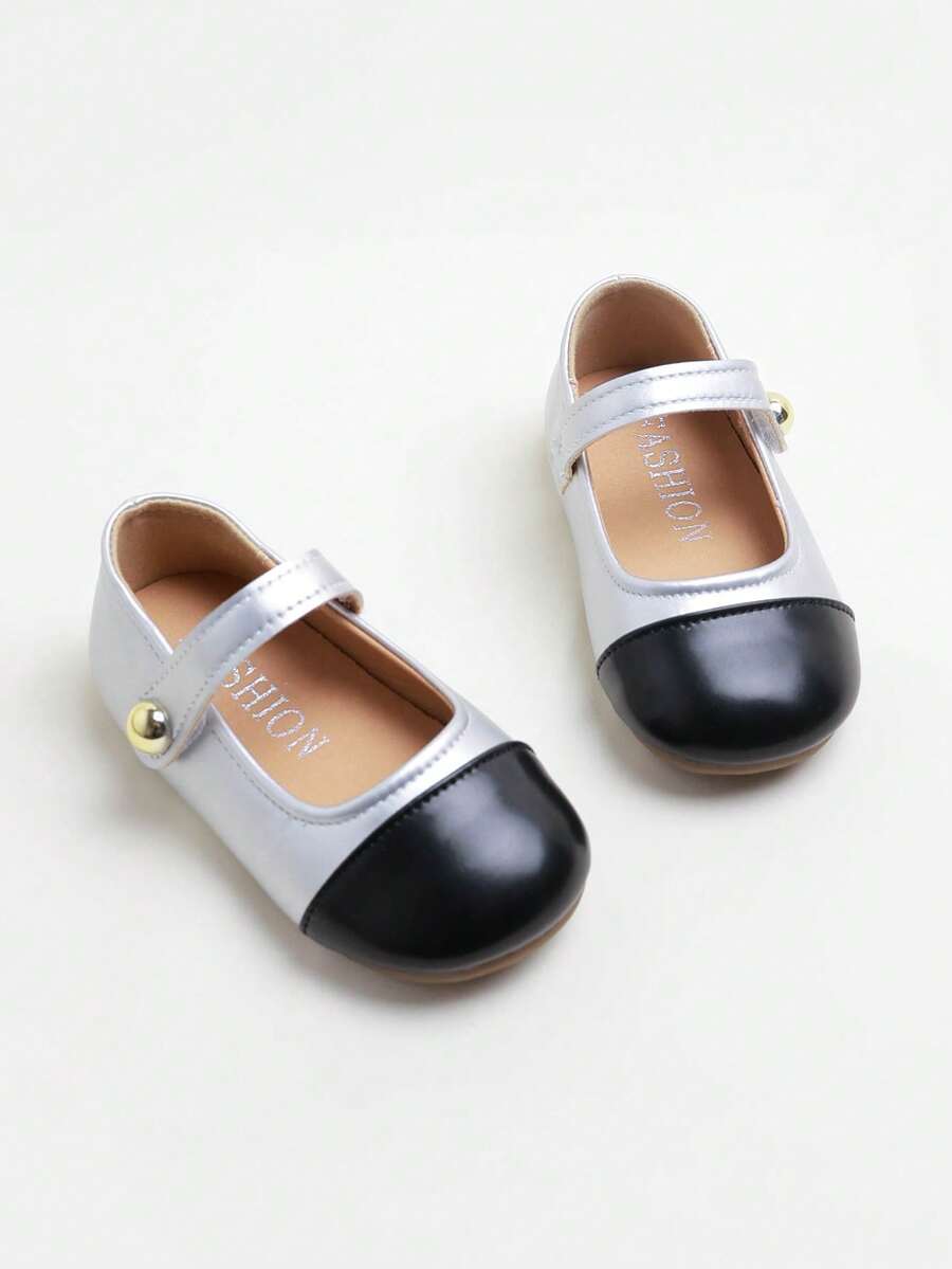 1 Pair Fashionable Elegant Cute Colorblock Hook And Loop Flat Mary Jane Shoes, Soft And Comfortable, Suitable For School And Commuting, Wearable All Seasons - Black - View 1