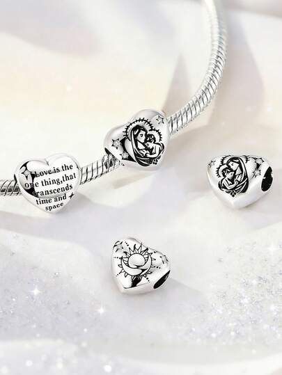 1 Piece Original Design Silver Color Heart Charms Sun And Moon Pattern Virgin Designed To Add A Touch Of Romance And Elegance To Your Favorite Bracelet.