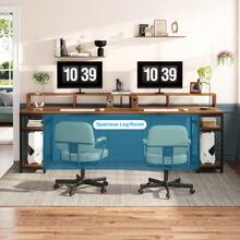 LITTLE TREE 78.74" Two Person Computer Desk,Industrial Double Office Desk With Monitor Stand & Storage Shelves, Workstation With Metal Frame Gaming Desk For Home Office Gaming Room,Apartment, Rustic Brown - Nâu và đen mộc mạc - Xem 7