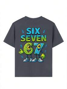 Tween Boy Casual Funny Print Crew Neck Short Sleeve T-Shirt, Summer Top - Dark Grey - View 7