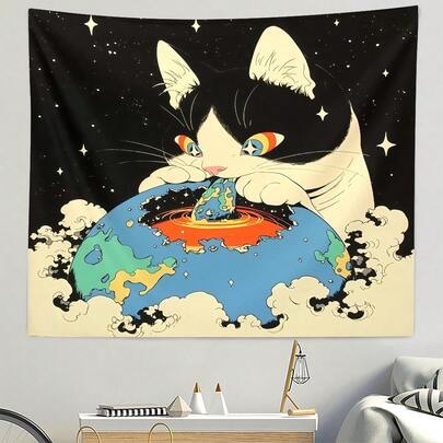 1 件舒适吸睛的超大猫咪壁挂 - 充满想象力的猫咪墙饰，柔软的涤纶材质，适合卧室、客厅、宿舍装饰 - 独特梦幻的美学礼物，送给朋友