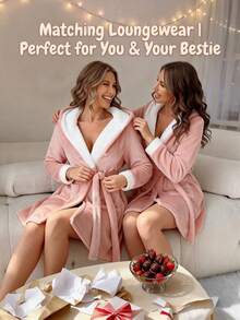 2026 Winter Flannel Bathrobe Women | Cosy Thick Lamb Fleece Hooded Robe | Adjustable Belt | Soft Warm Loungewear For Home Daily Use - Multicolor - View 6