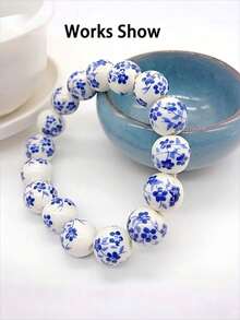 30pcs Assorted Blue And White Porcelain Orchid Ceramic Beads, Handmade DIY Jewelry Accessories, Bracelet Making Materials, Beaded Curtain Supplies - Multicolor - View 13