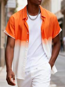 Áo sơ mi nam tay ngắn cổ bẻ in họa tiết ombre thường ngày thiết kế đa năng phù hợp mặc thường ngày và đi làm, áo sơ mi nam Trachten - trái cam - Xem 5