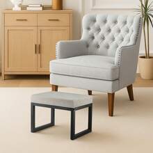 Foot Stool With Padded Seat, Small Rectangular Ottoman For Living Room & Bedroom, Shoe Changing Stool, Modern Household Foot Rest - Grey - View 6