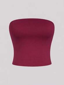 Set Of 3 Women's Cropped Tube Tops In Brown, White, And Black With A Fitted Waist. - Burgundy - View 2