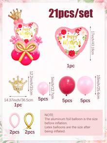 21pcs Mother's Day Balloon Set, "Happy Mother's Day" Heart-Shaped Foil Balloons, Includes Crown, Mother's Day Foil Balloons, Pink, Gold, Hot Pink Latex Balloons, Suitable For Celebrating Mother's Day, Anniversary, Mom's Birthday Party - Multicolor - View 8