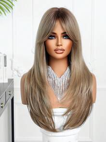 26英寸摩卡棕色多层自然卷曲直长假发，女士假发，耐热合成假发，适合节日、旅行、化装舞会、派对、日常佩戴、音乐节、婚礼季、女孩节日礼物 - 摩卡棕 - 查看 12