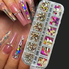 【炫彩美甲水钻】炫彩12格3D平面AB美甲水钻 | 混合形状水钻，适用于DIY美甲、美甲沙龙 - 易于粘贴，持久耐用，用途广泛，适合圣帕特里克节、新年、婚礼美甲 - 彩色 - 查看 20