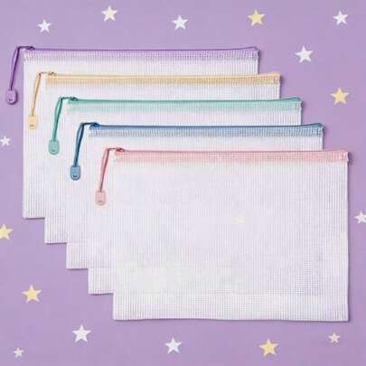 10pcs A4 Zipper Document Bags, Transparent Waterproof Large Capacity Storage Pouches, Suitable For Storing Papers, Books And Exam Papers, Soft Color Tones, Ideal For School, Office And Classroom Organization