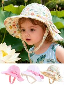 1顶可爱婴儿遮阳帽，带蝴蝶结，幼儿婴儿蝴蝶结帽，婴儿夏季沙滩渔夫帽，男女宝宝夏季防晒遮阳帽，男女宝宝迎婴派对装饰/一周岁生日礼物 - 彩色 - 查看 3