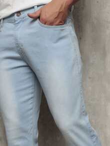 Men's Skinny Jeans With Elastane - 淺色水洗藍 - 查看 4