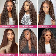 NARNI 36 Inch Chocolate Brown Lace Front Wigs Human Hair 250 Density 13x6 HD Deep Wave Lace Front Wigs Human Hair Glueless Colored Deep Curly Lace Frontal Wigs Wet And Wavy Water Wave Human Hair Wig 100% Virgin Brown Colored Wigs For Women - S4 - 查看 7