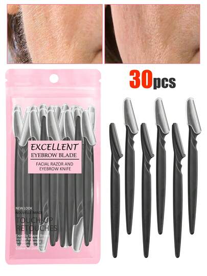 30/24/12/6/3/1 Pcs Multi-Color Eyebrow Trimmer & Shaver, Exfoliating Beauty Tool, Body Hair Trimmer & Women's Facial Eyebrow Razor Set, With Long Handle Safety Blades & Precision Guard, Suitable For Home Or Travel Use