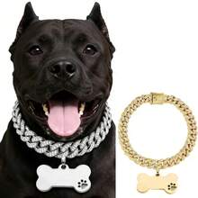 2pcs Adjustable Luxury Pet Collar, Hiphop Cool Bone Stainless Steel Pendant, Personalized Pet Necklace With Inlaid Rhinestones, Suitable For Large & Small Dogs And Cats - Multicolor - View 3