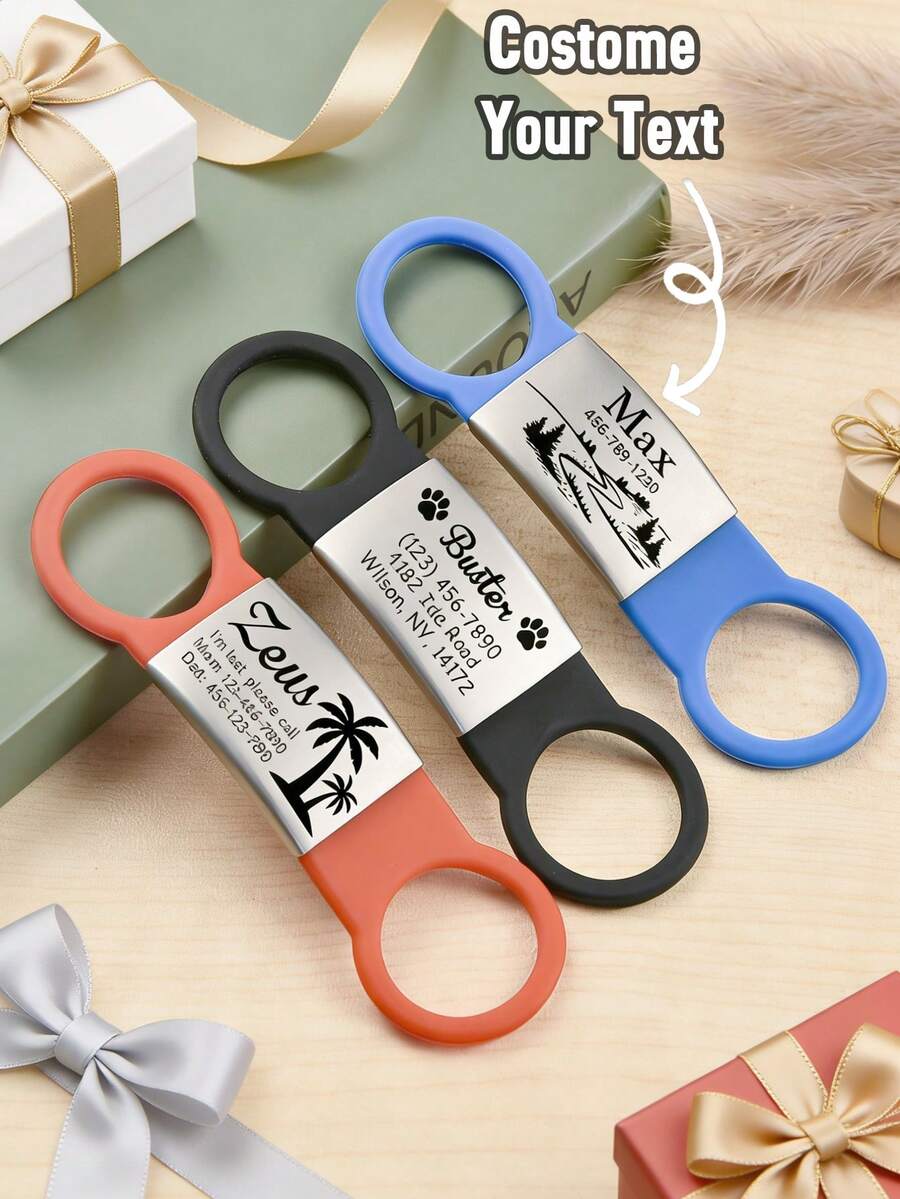 1pc Customized Silent Pet ID Tag: Silicone Pet ID Tag, Laser Engraved, Military Style, Silicone Dog Tag For Collar, Silent Silicone Dog Tag, Sliding Dog Tag. Customized Pet ID Tag, Metal Dog Name Plate, Dog Slide Lock Tag, Dog Gift. This Exquisite Pet Tag Is Made Using Laser Engraving Technology.