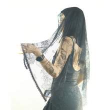 Women's Lace Rectangular Scarf, Suitable For Weddings, Banquets, Parties Or Photography. Hand Wash Or Dry Clean. Elegant - Black - View 2