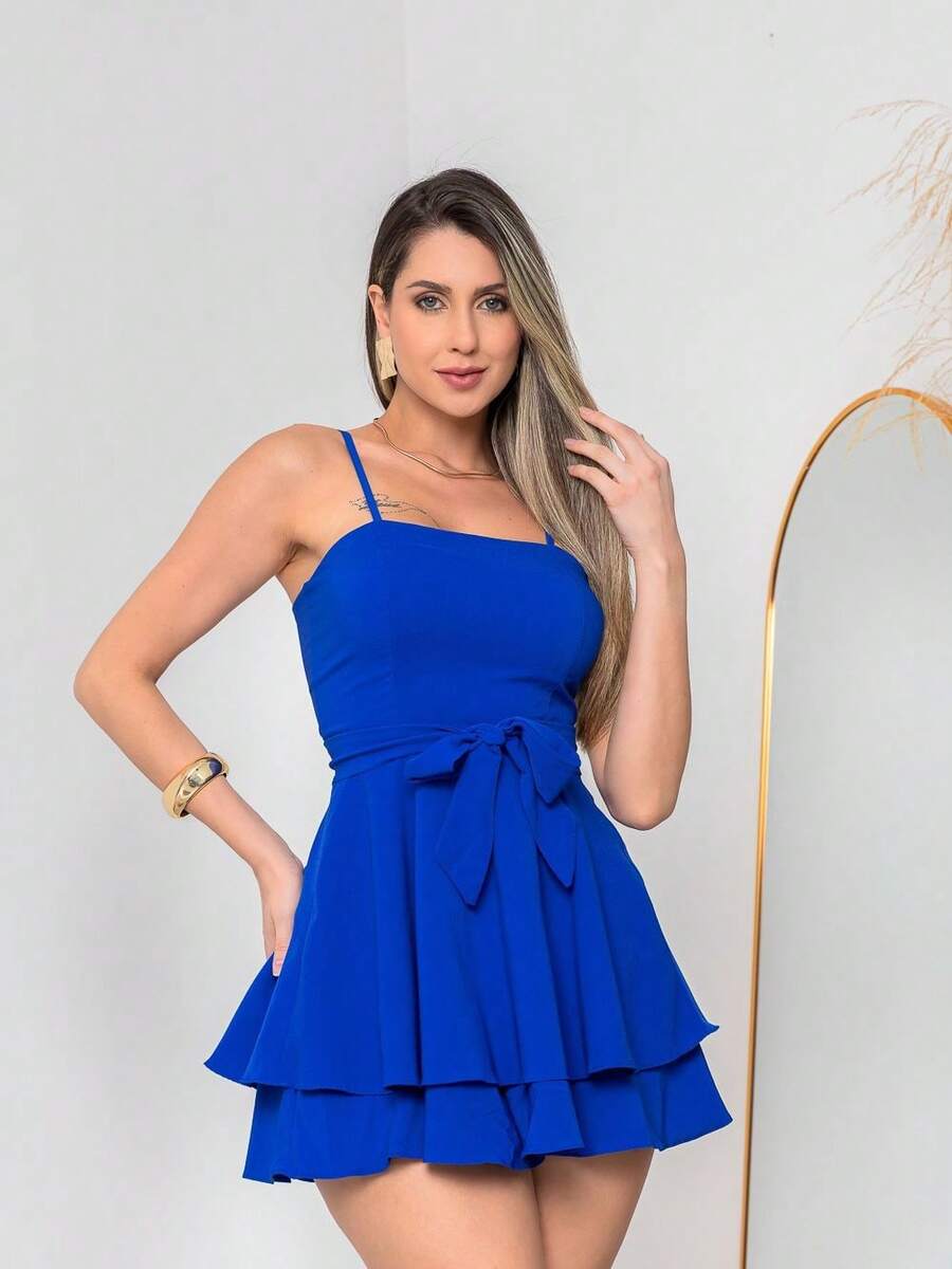Basic Printed Romper With Padded Cups Duna Premium Sizes P, M, G, And GG - Blue - View 1
