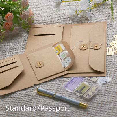 Standard & Passport Size Kraft Paper TN Insert Pockets, Multi-Pocket Organizer For Tickets, Stickers & Journaling Supplies
