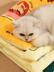 1个可爱宠物床，保暖猫床，柔软小型犬床，带有有趣的卡通图案，可水洗，适合小型犬和猫。 - 彩色 - 查看 4