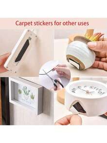 4/8/12pcs Carpet Tape, PU Washable Anti-Slip Reusable Carpet Gripper - Black - View 5