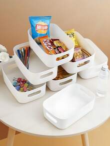 1/5/9pcs White Plastic Storage Boxes Set, Stackable Design, Multi-Purpose Storage Containers For Home, Dorm, School And Office Supplies - Multicolor - View 3