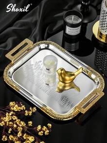 shoxil 1/3 صينية مستطيلة على الطراز الشرق أوسطي مع مقبض، صينية تقديم بنمط سنابل القمح مناسبة لتقديم العديد من الأكواب والأطعمة، صينية تخزين على الطاولة، أدوات مطبخ، صينية زخرفية، مناسبة للمنزل والحفلات والهدايا - صينية - مشاهدة 3