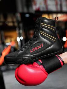 TACHUAN 1 Pair Men's High-Top Professional Boxing Shoes, Wrestling Training Boots, Muay Thai Kickboxing Shoes, Fitness Martial Arts Sneakers - Black and Yellow - View 2