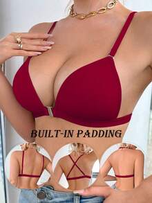 3pcs Multi-Color Set: Front Closure Wireless Bra With Removable Pads, Women's Lingerie Bra With Detachable Straps For Versatile Styling - Spaghetti Strap Bra, Criss-Cross Back Bra, And Spaghetti Strap Bra (Suitable For A-C Cup) - Multicolor - View 4