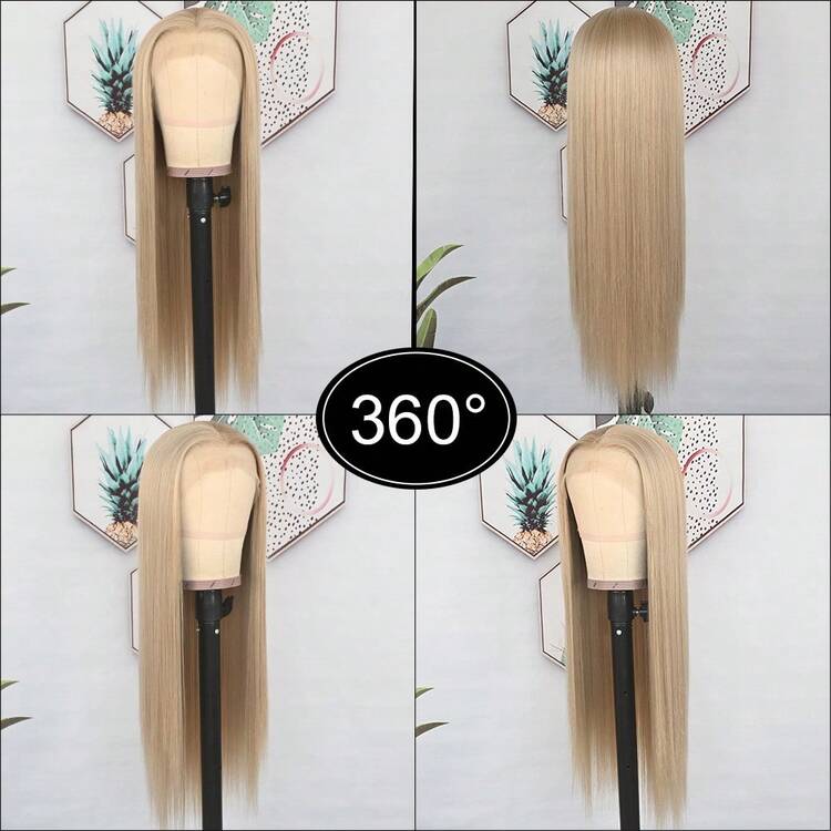 13X6 Platinum White Synthetic Lace Front Wigs 28 Inch Pre Plucked Long Straight Hair Wigs Glueless White Wigs Heat Resistant Fiber Hair Natural Halloween Wigs Platinum Blonde Lace Front Wigs For Women For Daily Christmas Party Cosplay Use - Vàng - Xem 6