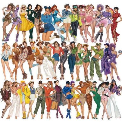 50 Pcs Vintage Pop Art Girl Stickers - Waterproof Transparent PET Decals For Journals, Guitars & Notebooks