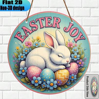 1 pieza Letrero de Pascua redondo de madera vintage, impresión 2D, solo para decoración, estilo fresco y lindo, adecuado para la pared de la entrada y el estante del balcón, regalo perfecto para vecinos y colegas - Cuerda incluida (aleatorio)